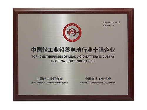 圣阳股份荣膺“中国轻工业铅蓄电池行业十强企业”称号